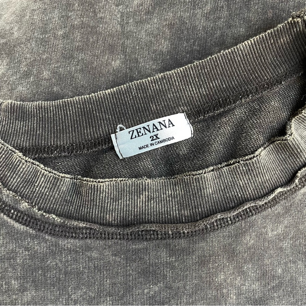 Zenana Acid Washed Brown  Short Sleeve Sweatshirt Terry Knot Pull Over - Picture 8 of 8